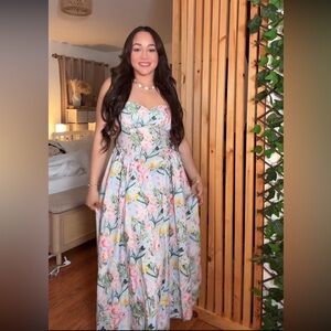 SHEIN Light Blue Strapless Floral Maxi Dress